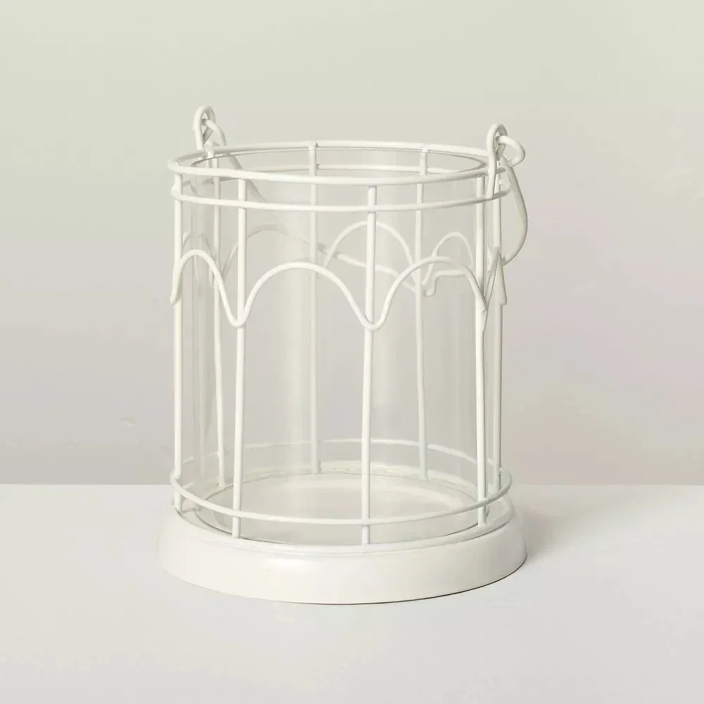 Hearth & Hand 2ct Outdoor Stake Candle Lantern‎ Powder Coated Finish White NIB